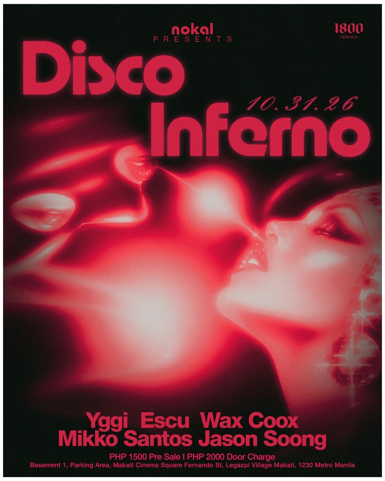 Poster for Disco Inferno on 31 October 2026, presented by Nokal, with Yggi, Escu, Wax, Coox, Mikko Santos, and Jason Soong.